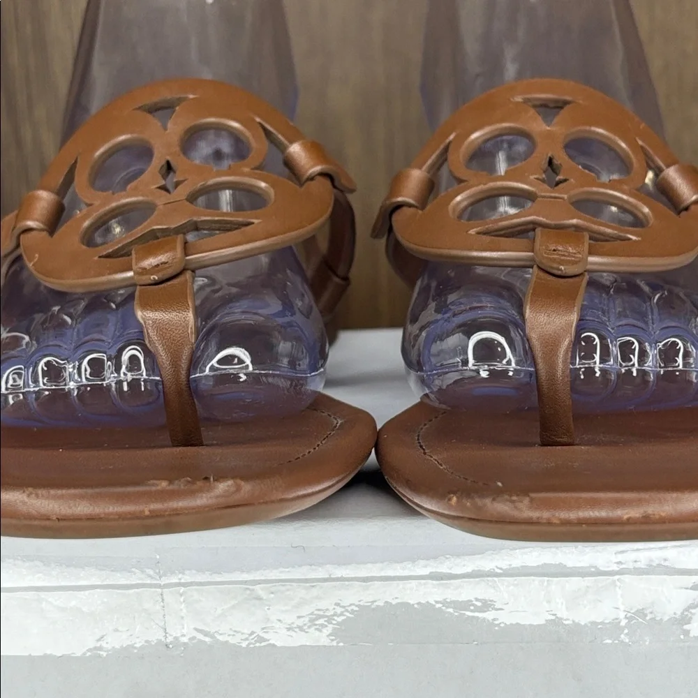 Coach C Logo Thong Sandals Brown Leather Flip Flops Size 8.5